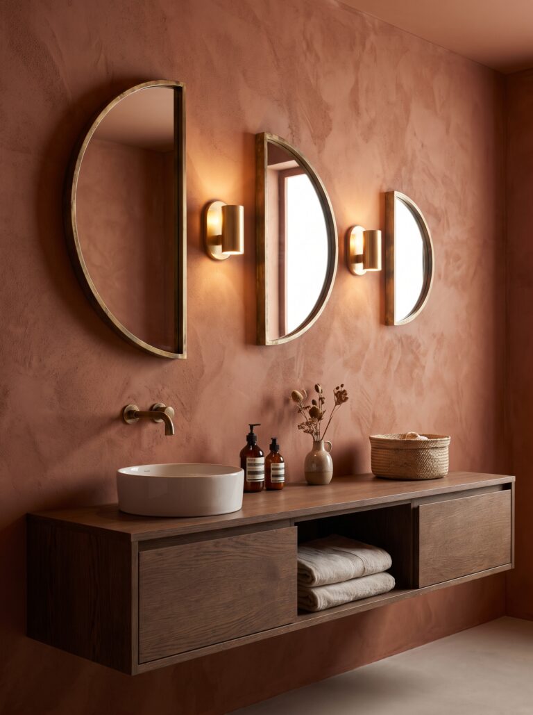 warm-modern-bathroom-ideas-terracotta-half-moon-mirrors